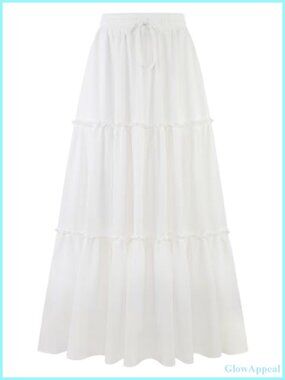 Women's Maxi Skirt High Waist Pleated Ruffle Boho Long Skirt Flow with Pockets